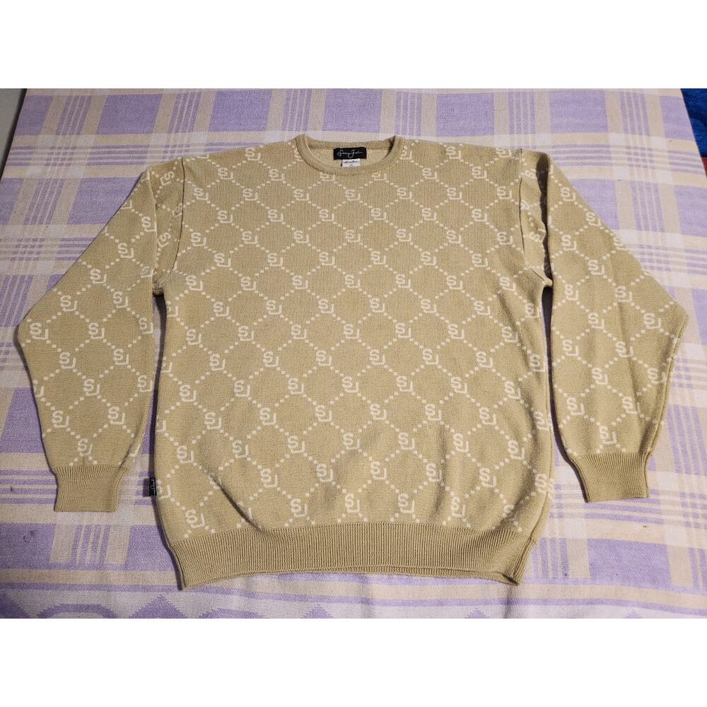 Sean John Beige Crewneck Sweater with White Logo Motif